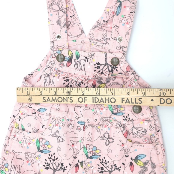 Carhartt Canvas Shortalls Kids Pink Floral Woodland Animal Print 9M - Picture 4 of 5